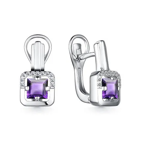 Серьги из серебра с камнями Фианит, Аметист