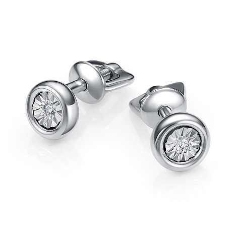 Серьги Пусеты из серебра с камнями Бриллиант