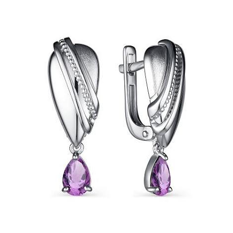 Серьги Длинные из серебра с камнями Аметист