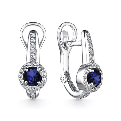 Cercei din argint  cu pietre Safir, Cubic Zirconia Incolor