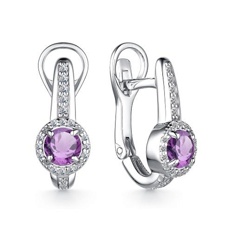 Cercei din argint  cu pietre Cubic Zirconia Incolor, Ametist