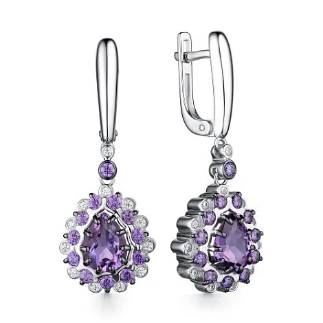 Cercei Suspendați din argint cu Cubic Zirconia Incolor, Cubic Zirconia Liliachiu și Ametist