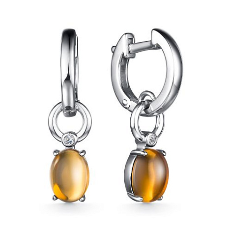 Cercei Creole din argint  cu pietre Cubic Zirconia Incolor, Citrin
