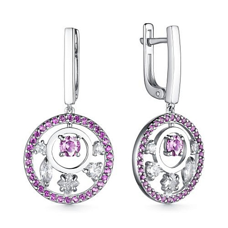 Cercei Suspendați din argint  cu pietre Cubic Zirconia Incolor, Cubic Zirconia Liliachiu și Ametist