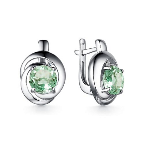 Серьги из серебра с камнями Фианит, Празиолит