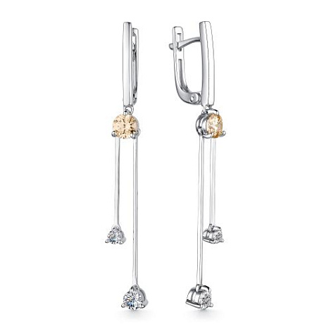 Cercei Suspendați din argint  cu pietre Cubic Zirconia Incolor, Cubic Zirconia Galben
