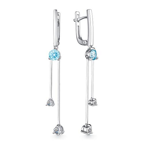 Cercei Suspendați din argint  cu pietre Cubic Zirconia Incolor, Cubic Zirconia Albastru