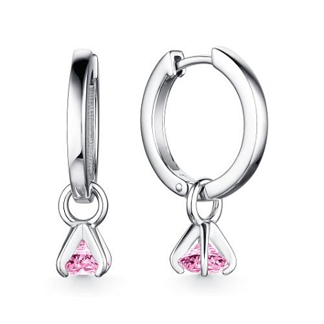 Cercei Creole din argint  cu pietre Cubic Zirconia Roz