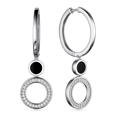 Cercei Creole din argint  cu pietre Cubic Zirconia Incolor, Emailare