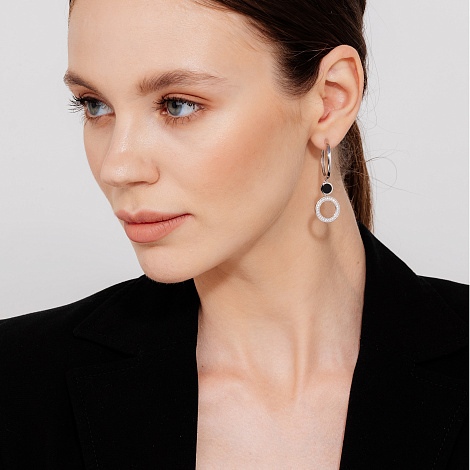 Cercei Creole din argint  cu pietre Cubic Zirconia Incolor, Emailare