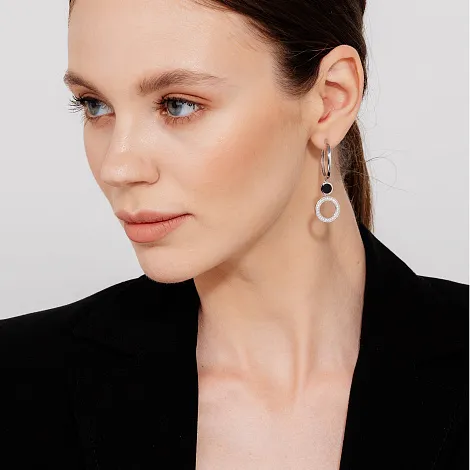 Cercei Creole din argint cu Cubic Zirconia Incolor, Emailare