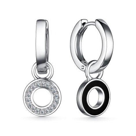 Cercei Creole din argint  cu pietre Cubic Zirconia Incolor, Emailare