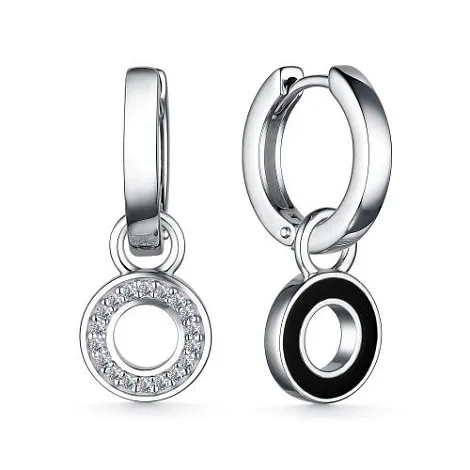 Cercei Creole din argint cu Cubic Zirconia Incolor, Emailare