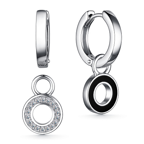 Cercei Creole din argint  cu pietre Cubic Zirconia Incolor, Emailare