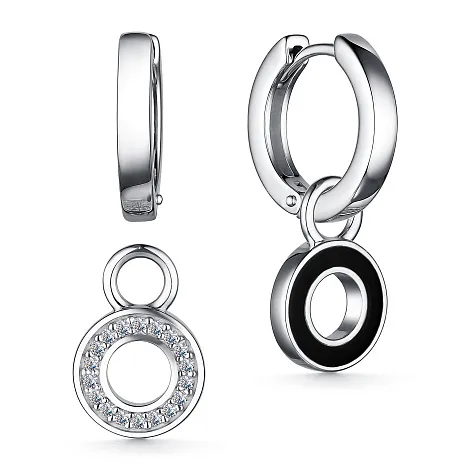 Cercei Creole din argint cu Cubic Zirconia Incolor, Emailare