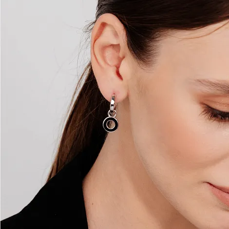 Cercei Creole din argint cu Cubic Zirconia Incolor, Emailare