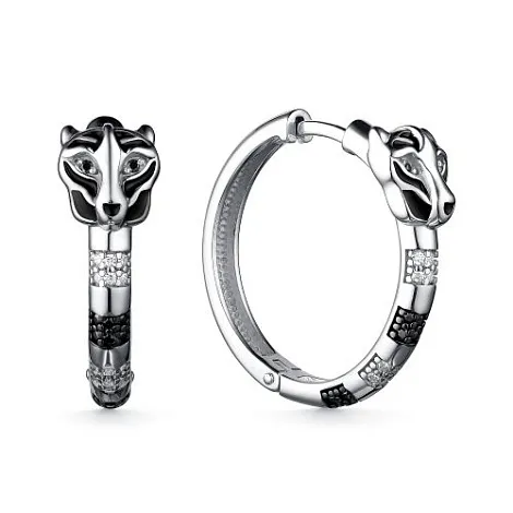 Cercei Creole din argint cu Cubic Zirconia Incolor, Cubic Zirconia Negru și Emailare