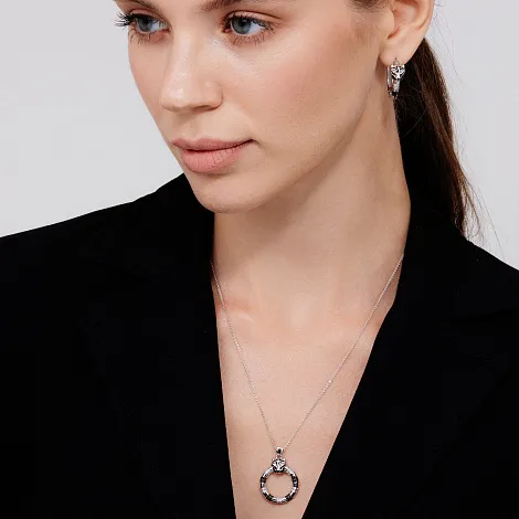 Cercei Creole din argint cu Cubic Zirconia Incolor, Cubic Zirconia Negru și Emailare