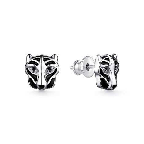 Cercei Pusete din argint  cu pietre Cubic Zirconia Negru, Emailare