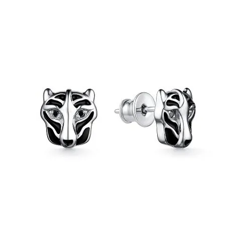 Cercei Pusete din argint cu Cubic Zirconia Negru, Emailare