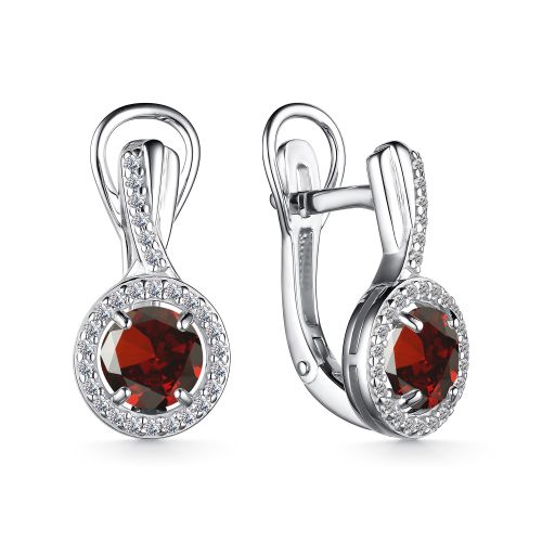 Cercei din argint  cu pietre Cubic Zirconia Incolor, Granat