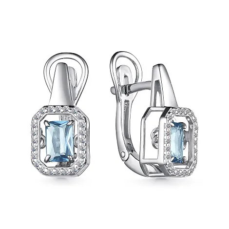 Cercei din argint cu Cubic Zirconia Incolor, Topaz albastru