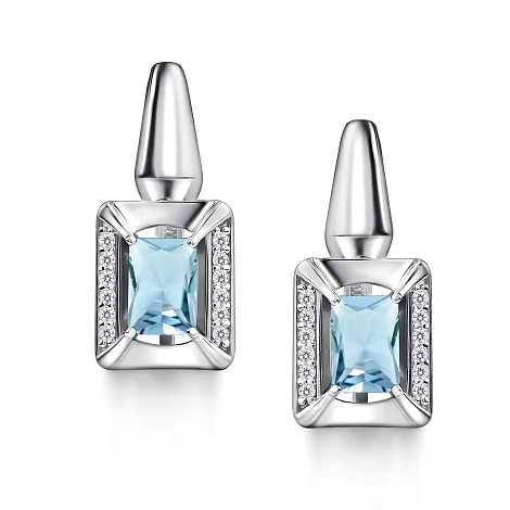 Cercei din argint cu Cubic Zirconia Incolor, Topaz albastru