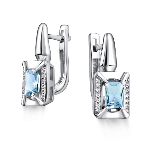 Cercei din argint  cu pietre Cubic Zirconia Incolor, Topaz albastru
