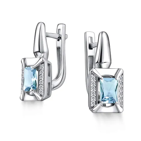 Cercei din argint cu Cubic Zirconia Incolor, Topaz albastru