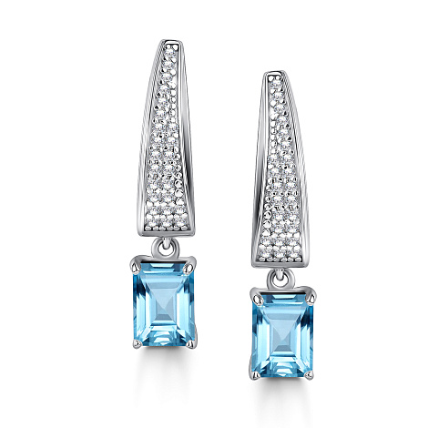 Cercei Suspendați din argint  cu pietre Cubic Zirconia Incolor, Topaz albastru