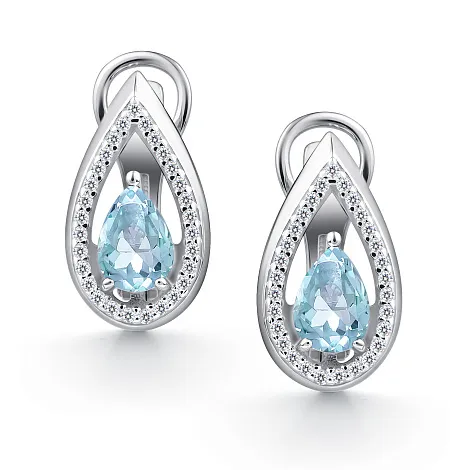 Cercei din argint cu Cubic Zirconia Incolor, Topaz albastru