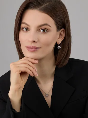 Серьги Длинные из серебра с камнями Фианит, Горный хрусталь