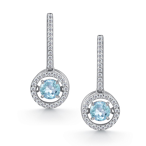 Cercei Suspendați din argint  cu pietre Cubic Zirconia Incolor, Topaz albastru