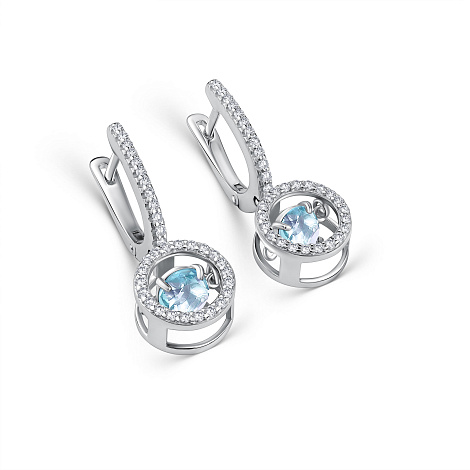 Cercei Suspendați din argint  cu pietre Cubic Zirconia Incolor, Topaz albastru