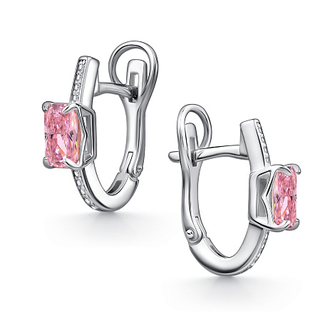 Серьги из серебра с камнями Фианит, Фианит Розовый