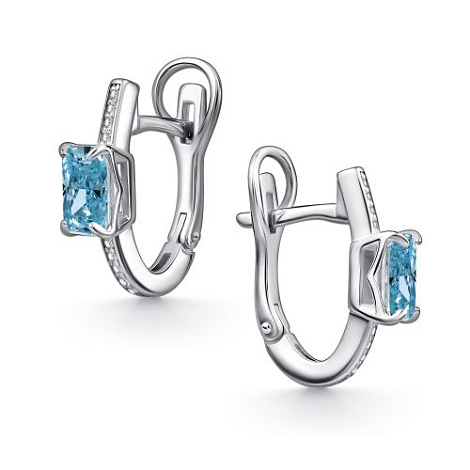 Серьги из серебра с камнями Фианит, Фианит Синий