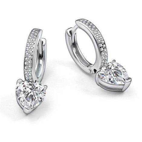 Cercei Creole din argint  cu pietre Diamant crescut, Cubic Zirconia Incolor