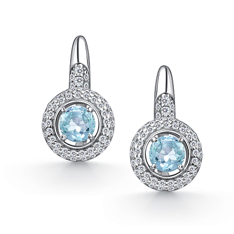 Cercei din argint  cu pietre Cubic Zirconia Incolor, Topaz albastru