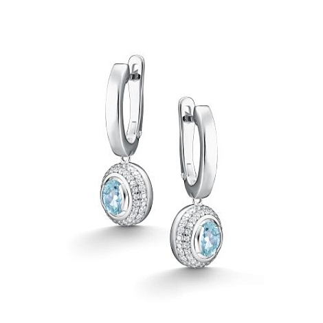 Cercei Suspendați din argint  cu pietre Cubic Zirconia Incolor, Topaz albastru