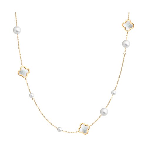 Colier din aur roșu cu pietre Perla Albă, Sidef Alb