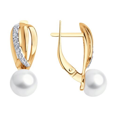 Cercei din aur roșu cu pietre Cubic Zirconia Incolor, Perla Albă