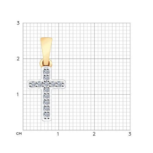 Крестик из красного золота с камнями Фианит