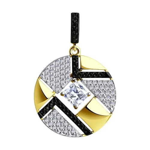 Pandantiv din aur galben cu Cubic Zirconia Incolor, Cubic Zirconia Negru și Swarovski