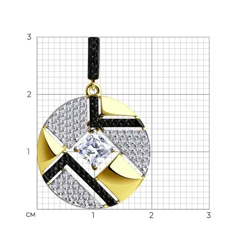 Pandantiv din aur galben cu Cubic Zirconia Incolor, Cubic Zirconia Negru și Swarovski