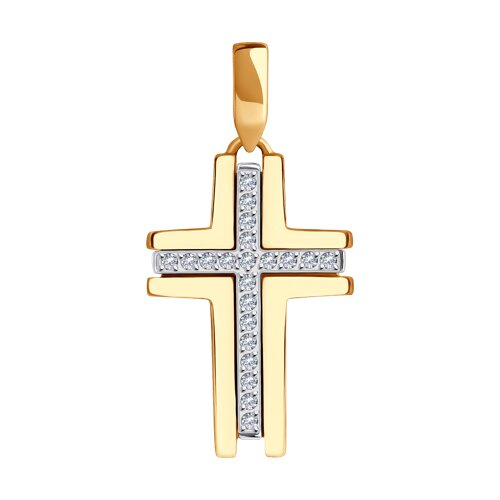 Cruce din aur roșu cu pietre Cubic Zirconia Incolor
