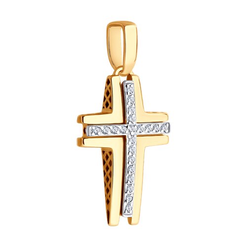 Cruce din aur roșu cu pietre Cubic Zirconia Incolor