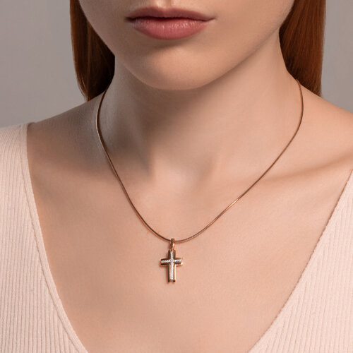 Cruce din aur roșu cu pietre Cubic Zirconia Incolor