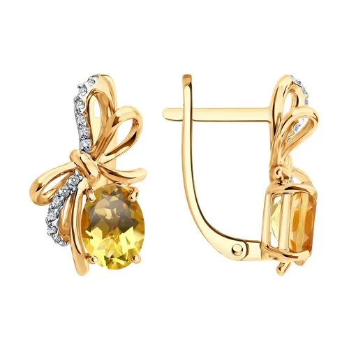 Cercei din aur roșu cu Cubic Zirconia Incolor, Citrin