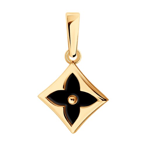 Pandantiv din aur roșu cu pietre Onix negru