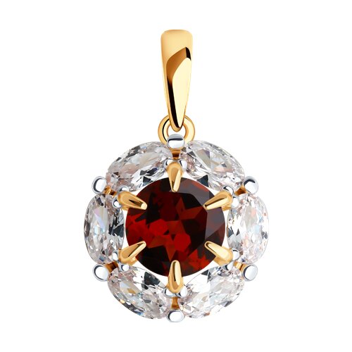 Pandantiv din aur roșu cu pietre Cubic Zirconia Incolor, Granat